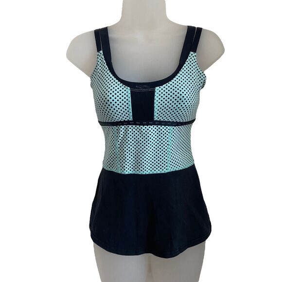 Lululemon 4 Tank Top 2in1 Polka Dot Mint Green Black Shelf Bra Tee - Picture 1 of 10